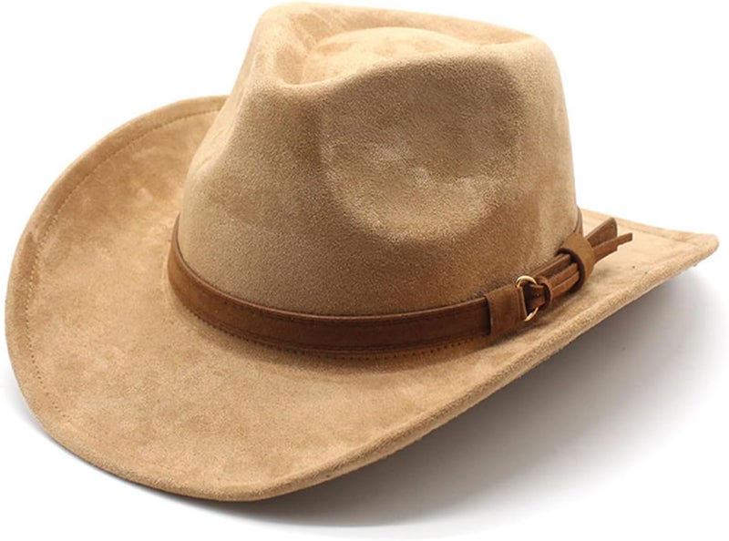 CCAKXCJJ Unisex Western Suede Cowboy Cowgirl Hat Classic Wide Brim Fedora Hat for Men &Women - Image 1